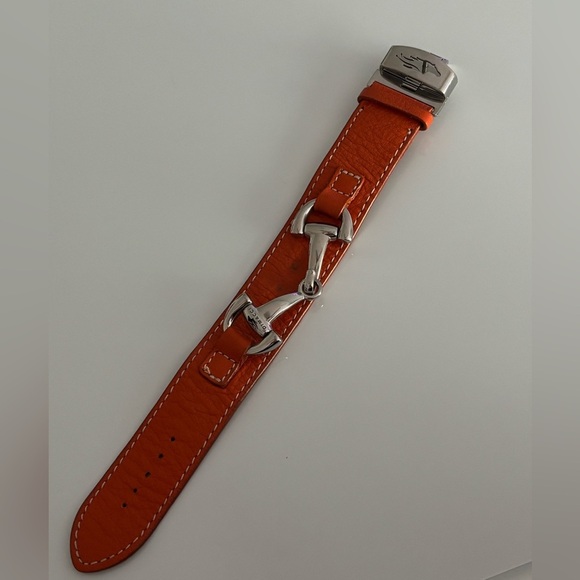 Dimacci Orange Leather Bracelet with a Silver Bit - Picture 3 of 4